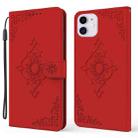 For iPhone 12 mini Embossed Fortune Flower Pattern Horizontal Flip Leather Case with Holder & Card Slot & Wallet & Lanyard (Red) - 1