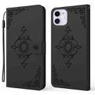 For iPhone 12 mini Embossed Fortune Flower Pattern Horizontal Flip Leather Case with Holder & Card Slot & Wallet & Lanyard (Black) - 1