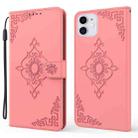 For iPhone 12 mini Embossed Fortune Flower Pattern Horizontal Flip Leather Case with Holder & Card Slot & Wallet & Lanyard (Pink) - 1