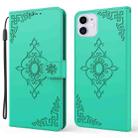 For iPhone 12 mini Embossed Fortune Flower Pattern Horizontal Flip Leather Case with Holder & Card Slot & Wallet & Lanyard (Green) - 1