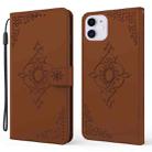 For iPhone 12 mini Embossed Fortune Flower Pattern Horizontal Flip Leather Case with Holder & Card Slot & Wallet & Lanyard (Brown) - 1