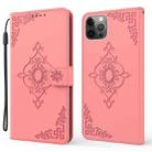 For iPhone 12 / 12 Pro Embossed Fortune Flower Pattern Horizontal Flip Leather Case with Holder & Card Slot & Wallet & Lanyard(Pink) - 1
