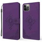 For iPhone 12 / 12 Pro Embossed Fortune Flower Pattern Horizontal Flip Leather Case with Holder & Card Slot & Wallet & Lanyard(Purple) - 1