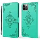 For iPhone 12 / 12 Pro Embossed Fortune Flower Pattern Horizontal Flip Leather Case with Holder & Card Slot & Wallet & Lanyard(Green) - 1