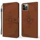 For iPhone 12 / 12 Pro Embossed Fortune Flower Pattern Horizontal Flip Leather Case with Holder & Card Slot & Wallet & Lanyard(Brown) - 1