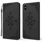 Embossed Fortune Flower Pattern Horizontal Flip Leather Case with Holder & Card Slot & Wallet & Lanyard For iPhone X / XS(Black) - 1