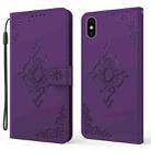 Embossed Fortune Flower Pattern Horizontal Flip Leather Case with Holder & Card Slot & Wallet & Lanyard For iPhone X / XS(Purple) - 1