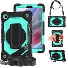 For Samsung Galaxy Tab A7 Lite T220 / T225 Contrast Color Robot Shockproof Silicon + PC Protective Case with Holder & Shoulder Strap(Black Mint) - 1