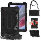 For Samsung Galaxy Tab A7 Lite T220 / T225 Contrast Color Robot Shockproof Silicon + PC Protective Case with Holder & Shoulder Strap(Black) - 1