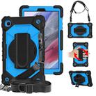 For Samsung Galaxy Tab A7 Lite T220 / T225 Contrast Color Robot Shockproof Silicon + PC Protective Case with Holder & Shoulder Strap(Black Blue) - 1