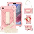 For Samsung Galaxy Tab A7 Lite T220 / T225 Contrast Color Robot Shockproof Silicon + PC Protective Case with Holder & Shoulder Strap(Rose Gold) - 1
