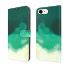 For iPhone SE 2022 / SE 2020 / 8 / 7 Watercolor Pattern Horizontal Flip Leather Case with Holder & Card Slot & Wallet(Cyan Green) - 1