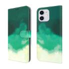 For iPhone 12 mini Watercolor Pattern Horizontal Flip Leather Case with Holder & Card Slot & Wallet (Cyan Green) - 1