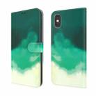 For iPhone X / XS Watercolor Pattern Horizontal Flip Leather Case with Holder & Card Slot & Wallet(Cyan Green) - 1