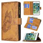 For iPhone 8 / 7 Flying Butterfly Embossing Pattern Zipper Horizontal Flip Leather Case with Holder & Card Slots & Wallet(Brown) - 1