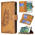 For iPhone 8 Plus / 7 Plus Flying Butterfly Embossing Pattern Zipper Horizontal Flip Leather Case with Holder & Card Slots & Wallet(Brown) - 1