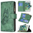 For iPhone 8 Plus / 7 Plus Flying Butterfly Embossing Pattern Zipper Horizontal Flip Leather Case with Holder & Card Slots & Wallet(Green) - 1