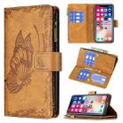 For iPhone X / XS Flying Butterfly Embossing Pattern Zipper Horizontal Flip Leather Case with Holder & Card Slots & Wallet(Brown) - 1