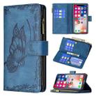 For iPhone X / XS Flying Butterfly Embossing Pattern Zipper Horizontal Flip Leather Case with Holder & Card Slots & Wallet(Blue) - 1