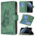 For iPhone XR Flying Butterfly Embossing Pattern Zipper Horizontal Flip Leather Case with Holder & Card Slots & Wallet(Green) - 1