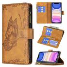 For iPhone 11 Flying Butterfly Embossing Pattern Zipper Horizontal Flip Leather Case with Holder & Card Slots & Wallet(Brown) - 1
