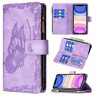 For iPhone 11 Flying Butterfly Embossing Pattern Zipper Horizontal Flip Leather Case with Holder & Card Slots & Wallet(Purple) - 1