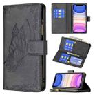 For iPhone 11 Flying Butterfly Embossing Pattern Zipper Horizontal Flip Leather Case with Holder & Card Slots & Wallet(Black) - 1