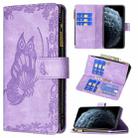 For iPhone 11 Pro Flying Butterfly Embossing Pattern Zipper Horizontal Flip Leather Case with Holder & Card Slots & Wallet(Purple) - 1
