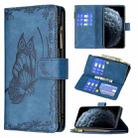 For iPhone 11 Pro Flying Butterfly Embossing Pattern Zipper Horizontal Flip Leather Case with Holder & Card Slots & Wallet(Blue) - 1