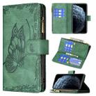 For iPhone 11 Pro Flying Butterfly Embossing Pattern Zipper Horizontal Flip Leather Case with Holder & Card Slots & Wallet(Green) - 1