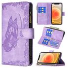For iPhone 12 mini Flying Butterfly Embossing Pattern Zipper Horizontal Flip Leather Case with Holder & Card Slots & Wallet(Purple) - 1