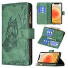 For iPhone 12 mini Flying Butterfly Embossing Pattern Zipper Horizontal Flip Leather Case with Holder & Card Slots & Wallet(Green) - 1