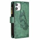 For iPhone 12 mini Flying Butterfly Embossing Pattern Zipper Horizontal Flip Leather Case with Holder & Card Slots & Wallet(Green) - 3