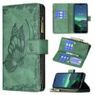 For Nokia 1.4 Flying Butterfly Embossing Pattern Zipper Horizontal Flip Leather Case with Holder & Card Slots & Wallet(Green) - 1