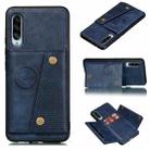 For Galaxy A90 5G Shockproof Magnetic PU + TPU Protective Case with Card Slots(Blue) - 1