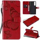 For LG Stylo 7 5G / 4G Pressed Printing Butterfly Pattern Horizontal Flip PU Leather Case with Holder & Card Slots & Wallet & Lanyard(Red) - 1