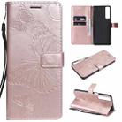 For LG Stylo 7 5G / 4G Pressed Printing Butterfly Pattern Horizontal Flip PU Leather Case with Holder & Card Slots & Wallet & Lanyard(Rose Gold) - 1