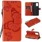 For OPPO A74 4G / F19 4G Pressed Printing Butterfly Pattern Horizontal Flip PU Leather Case with Holder & Card Slots & Wallet & Lanyard(Orange) - 1