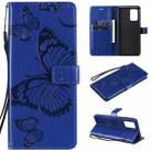 For OPPO A74 4G / F19 4G Pressed Printing Butterfly Pattern Horizontal Flip PU Leather Case with Holder & Card Slots & Wallet & Lanyard(Blue) - 1