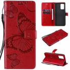 For OPPO A74 4G / F19 4G Pressed Printing Butterfly Pattern Horizontal Flip PU Leather Case with Holder & Card Slots & Wallet & Lanyard(Red) - 1