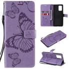 For OPPO A74 4G / F19 4G Pressed Printing Butterfly Pattern Horizontal Flip PU Leather Case with Holder & Card Slots & Wallet & Lanyard(Purple) - 1