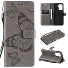 For OPPO A94 5G / F19 Pro / Reno 5F Pressed Printing Butterfly Pattern Horizontal Flip PU Leather Case with Holder & Card Slots & Wallet & Lanyard(Gray) - 1