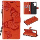 For OPPO A94 5G / F19 Pro / Reno 5F Pressed Printing Butterfly Pattern Horizontal Flip PU Leather Case with Holder & Card Slots & Wallet & Lanyard(Orange) - 1