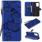 For OPPO A94 5G / F19 Pro / Reno 5F Pressed Printing Butterfly Pattern Horizontal Flip PU Leather Case with Holder & Card Slots & Wallet & Lanyard(Blue) - 1