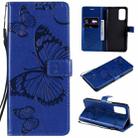 For OPPO A93 5G / A74 5G Pressed Printing Butterfly Pattern Horizontal Flip PU Leather Case with Holder & Card Slots & Wallet & Lanyard(Blue) - 1