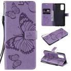 For OPPO A93 5G / A74 5G Pressed Printing Butterfly Pattern Horizontal Flip PU Leather Case with Holder & Card Slots & Wallet & Lanyard(Purple) - 1