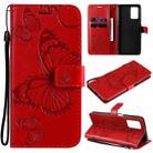 For OPPO Realme V13 Pressed Printing Butterfly Pattern Horizontal Flip PU Leather Case with Holder & Card Slots & Wallet & Lanyard(Red) - 1