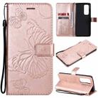 For OPPO Reno5 Pro+ 5G / Find X3 Neo Pressed Printing Butterfly Pattern Horizontal Flip PU Leather Case with Holder & Card Slots & Wallet & Lanyard(Rose Gold) - 1