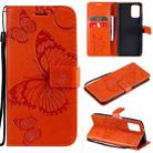 For Xiaomi Redmi Note 10 4G Pressed Printing Butterfly Pattern Horizontal Flip PU Leather Case with Holder & Card Slots & Wallet & Lanyard(Orange) - 1