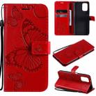 For Xiaomi Redmi Note 10 4G Pressed Printing Butterfly Pattern Horizontal Flip PU Leather Case with Holder & Card Slots & Wallet & Lanyard(Red) - 1